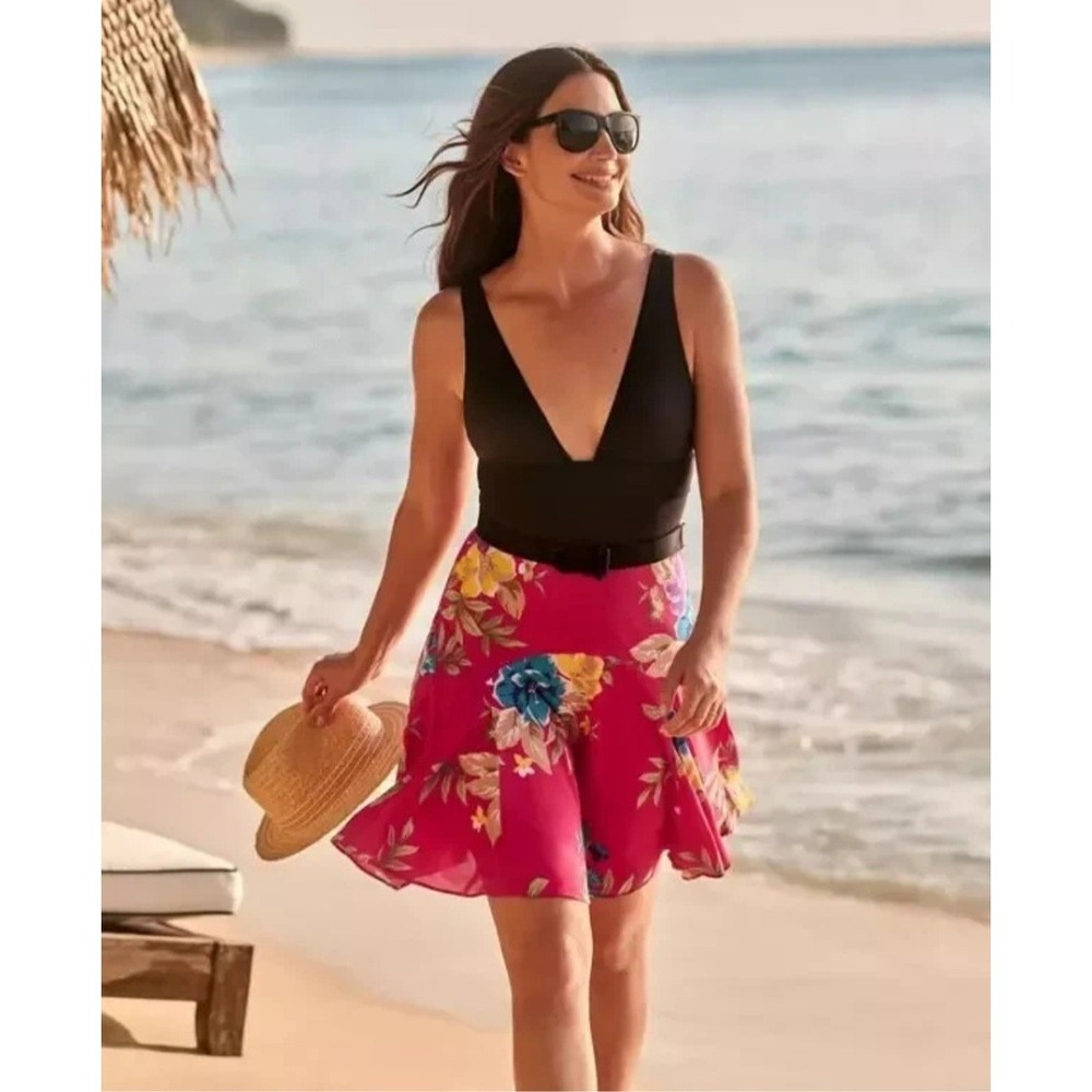 Lauren Ralph Lauren Georgette Floral Skirt Womens Size 6 Fuchsia Pink A-line - Picture 3 of 13